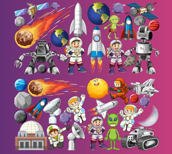 Set of space objects on gradient background vector image