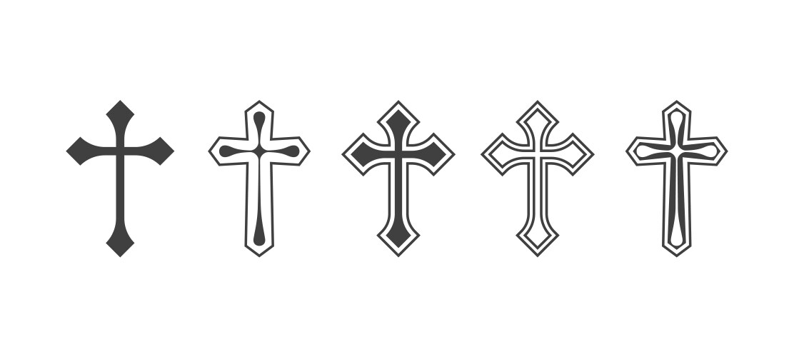 Flat black christian cross icons set Royalty Free Vector