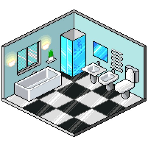 pixel art isometric bathroom detailed vector image