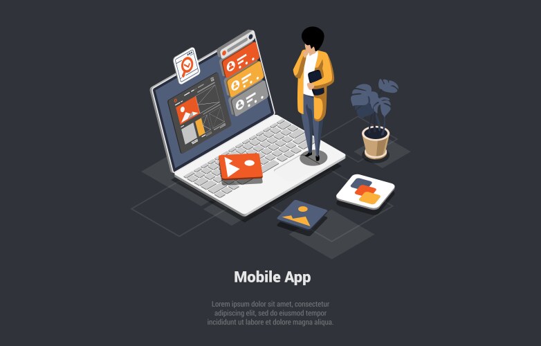 Process of mobile application development ux ui vector image