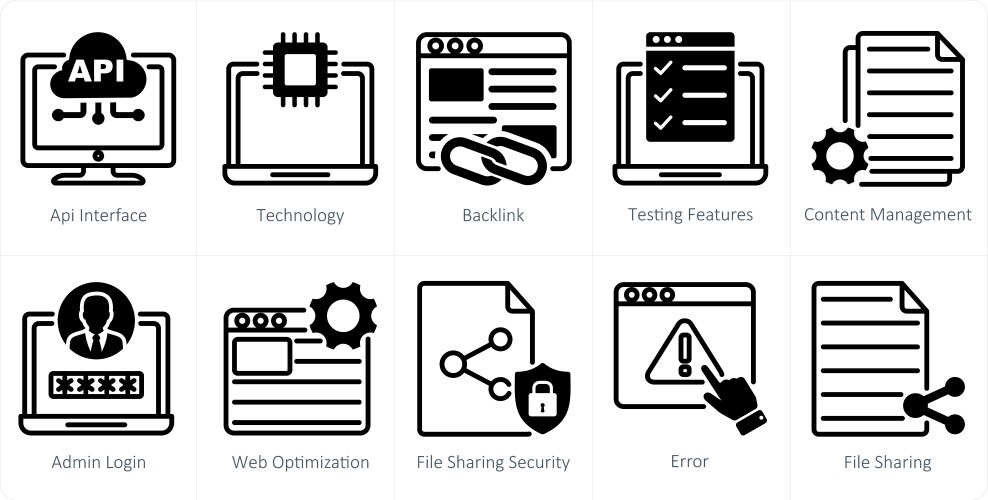A set of 10 web design icons as api interface vector image
