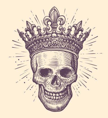 Human skull with king crown hand drawn sketch Vector Image