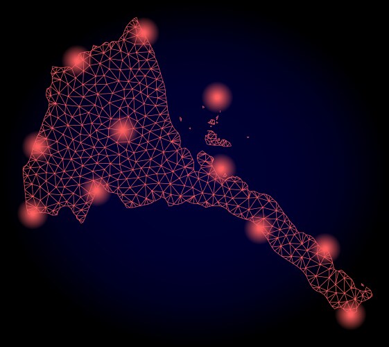 Polygonal network mesh map of eritrea with red vector image