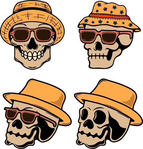 Skull in sunglasses and straw hat summer theme Vector Image
