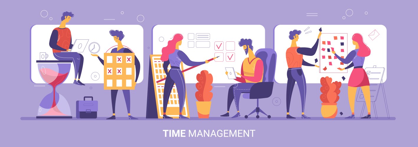 Time management flat set Royalty Free Vector Image