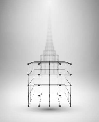 Wireframe box cube with connected lines and dots vector image
