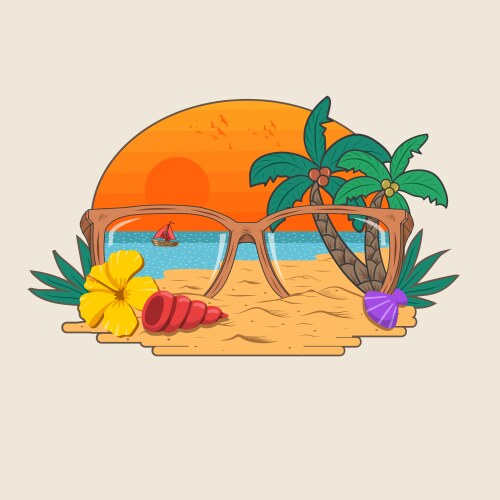 Tropical holiday summer sunset beach Royalty Free Vector