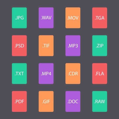 Multicolored set of document file formats vector image