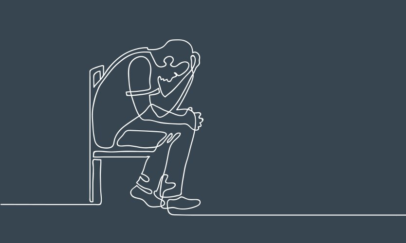Sad man sitting on chair continuous line drawing Vector Image