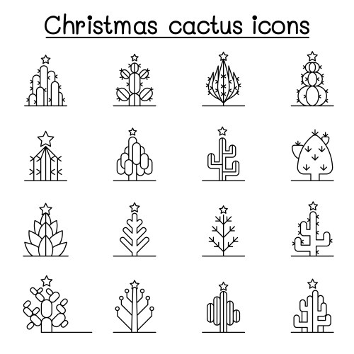 Christmas cactus icon set in thin line style vector image