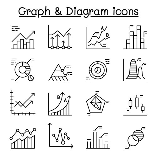 graph diagram chart icons set in thin line style vector image