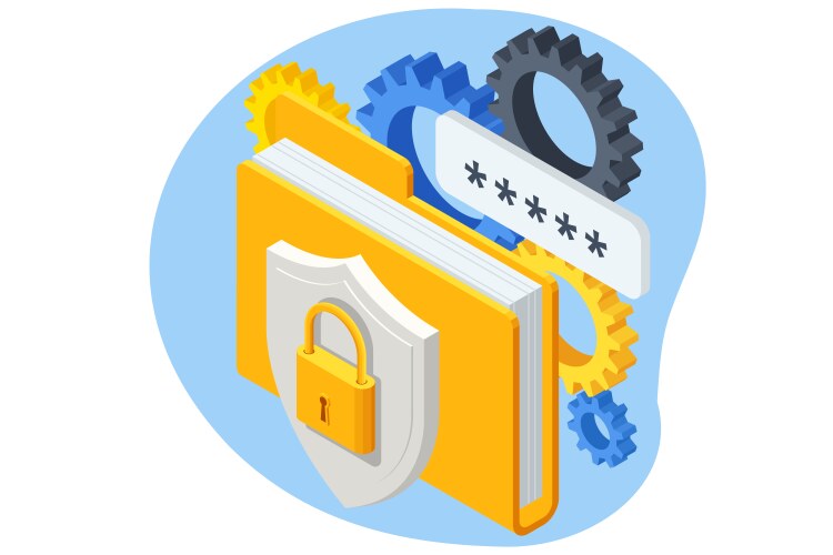 Isometric network security database secure vector image