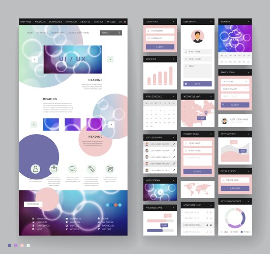 Website template design with interface elements vektorbild