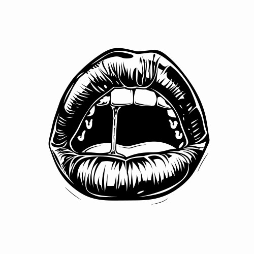Black white sensuous open lips teeth Vector Image
