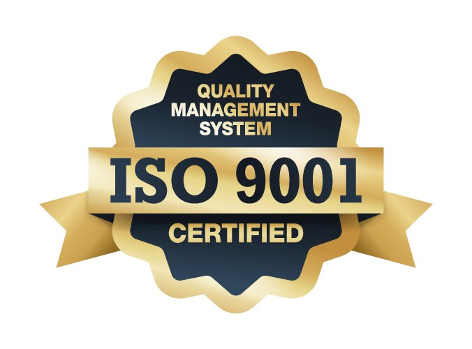 iso 9001 standardization golden medal vector image