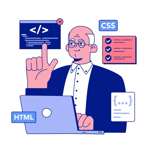 Senior developer oldman programming and coding vector image
