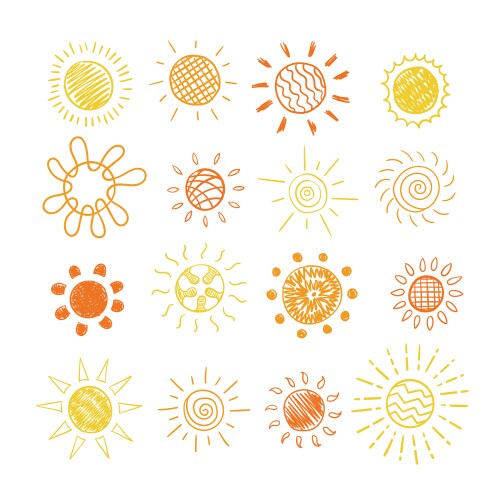 Hand-Drawn Sun Strokes & Rays Vector Image