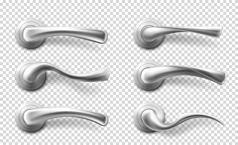 Realistic metal door handles and pulls Royalty Free Vector