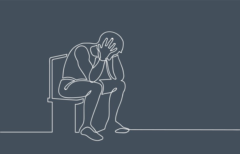 Sad man sitting on chair continuous line drawing Vector Image