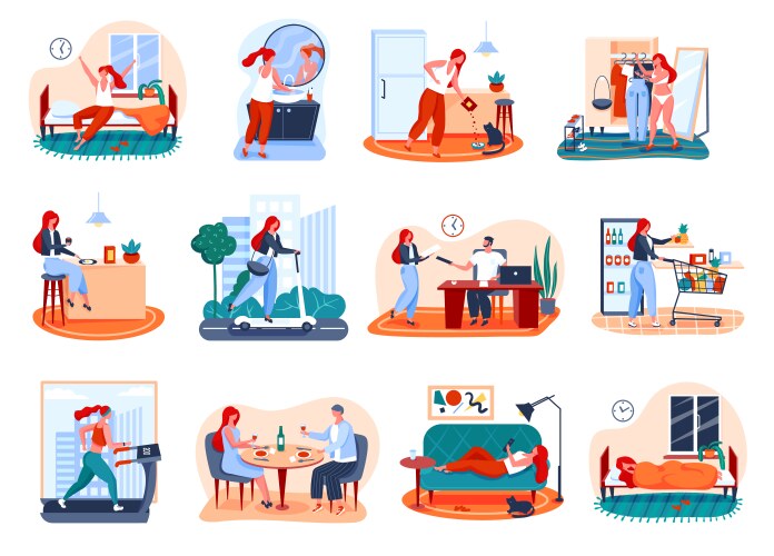 Daily life routine cartoon Vector Images & Graphics for Commercial Use ...
