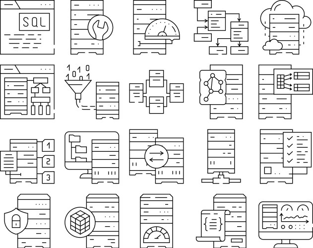 Database administrator computer icons set vector image