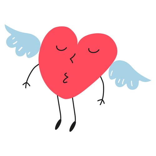 Cute Heart Character with Wings Vector Image
