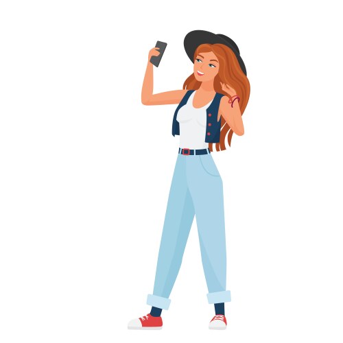 Hipster girl taking selfie photo vector image