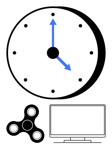 Office clock with fidget spinner and computer vector image