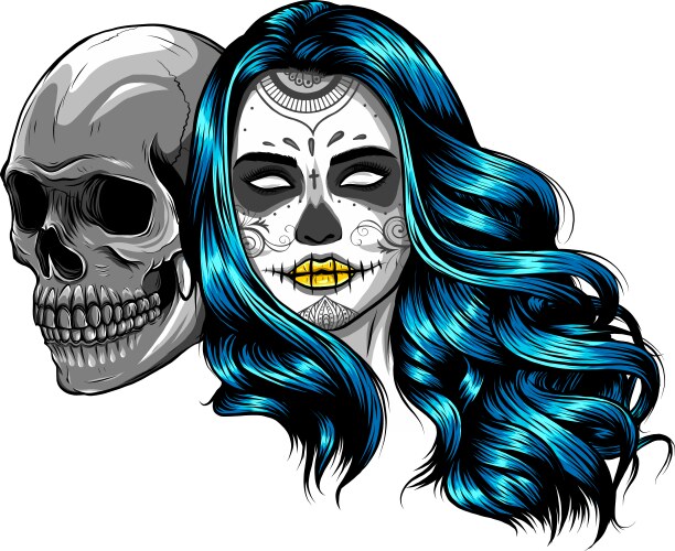 Day of the Dead Girl with Skeleton Makeup Vector Image