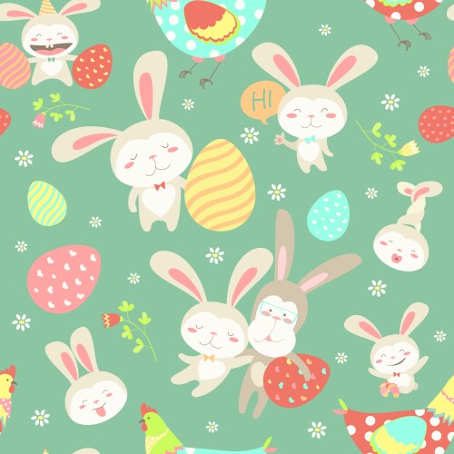 Seamless pattern cute cartoon bunnies and color Vector Image