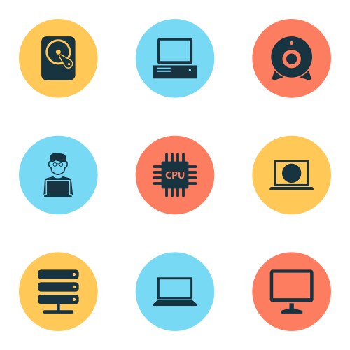Notebook icons set collection of hdd database vector image