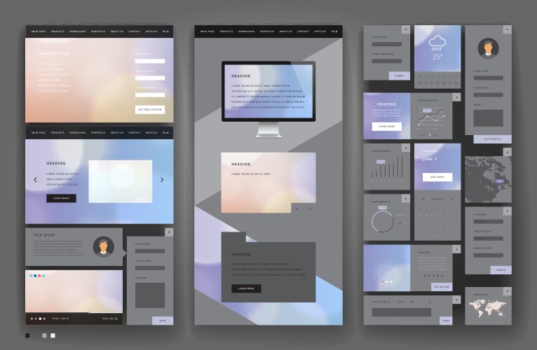 website template design with interface elements vector image