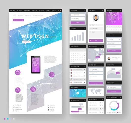 Website template design with interface elements vector image