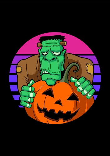 Halloween Frankenstein Logotype Vintage Colorful Vector Image