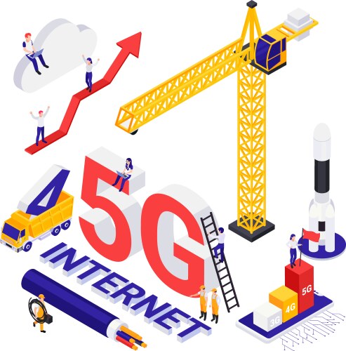 Internet 5g technology isometric composition vector image