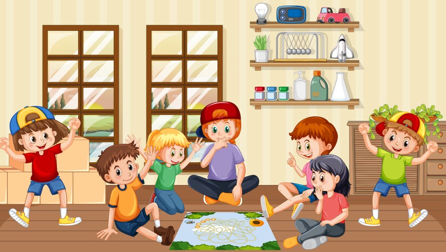 Children playing games in the room vector image