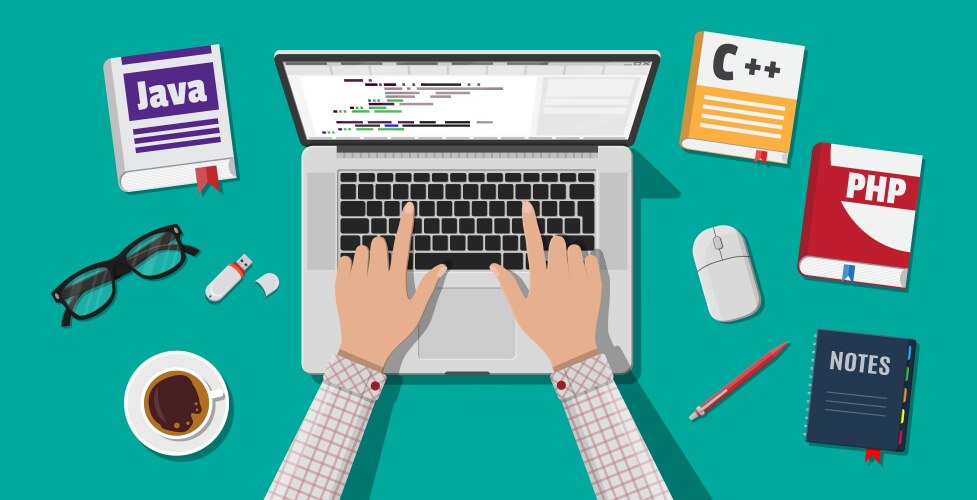 Workplace of programmer or coder vector image