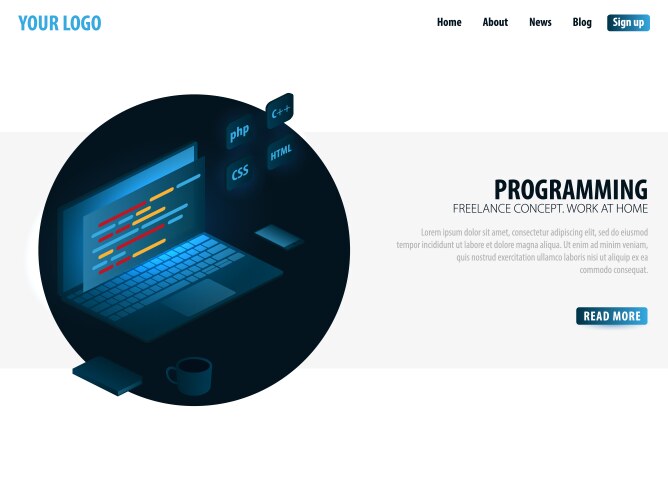 Isometric developing programming and coding vector image