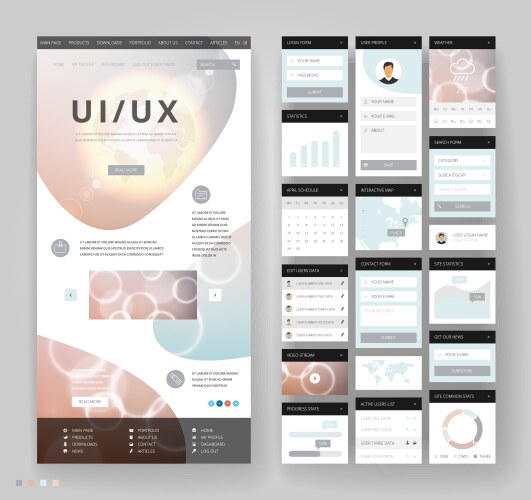 Website template design with interface elements vector image