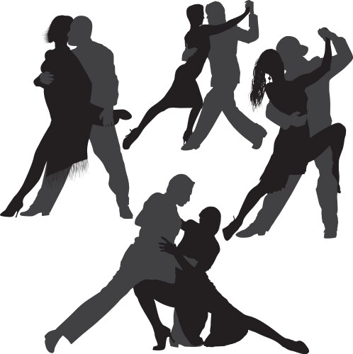 couple dancing tango silhouette set vector