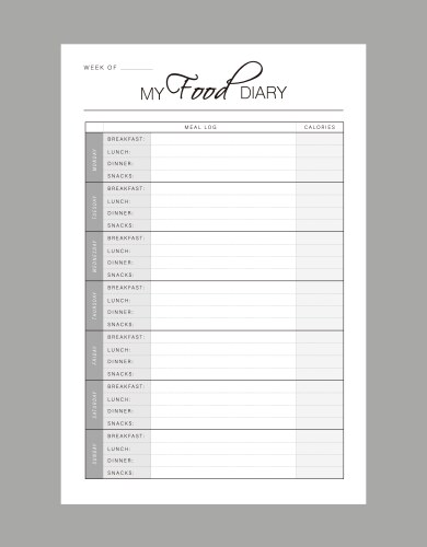 food diary planner printable template vector