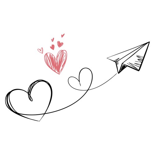 Hand drawn paper plane flying from heart shape Vector Image