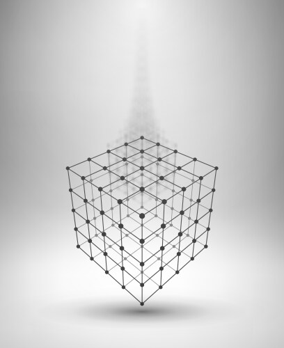 Wireframe box cube with connected lines and dots vector image