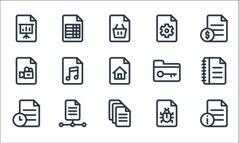 Document and files line icons linear set quality vector image