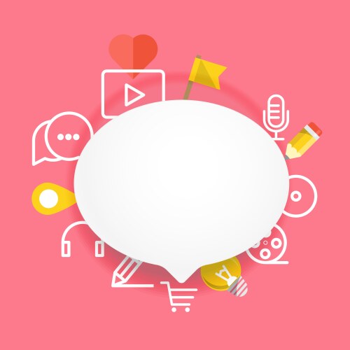 Speech cloud template with different icons add vector image