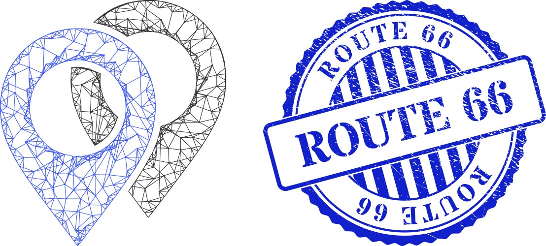 Textured route 66 stamp seal and hatched map vector image