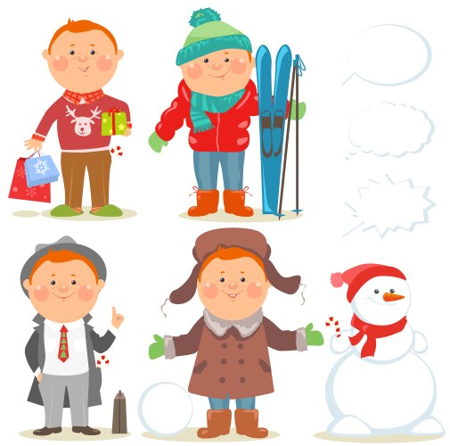 Winter holidays set of cartoon men vector image