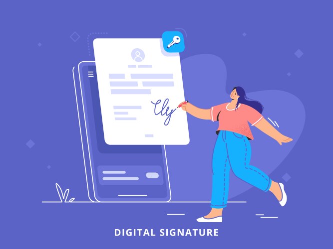 digital signature on mobile smartphone app vector