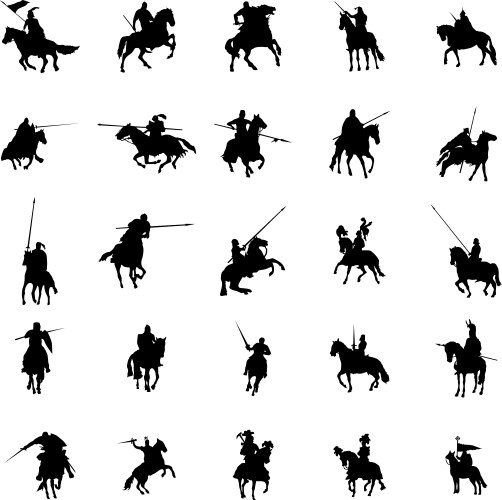 Knight and Horse Silhouettes Vector Image