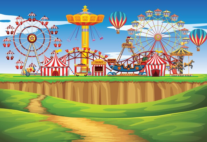Scene background design with many rides Royalty Free Vector